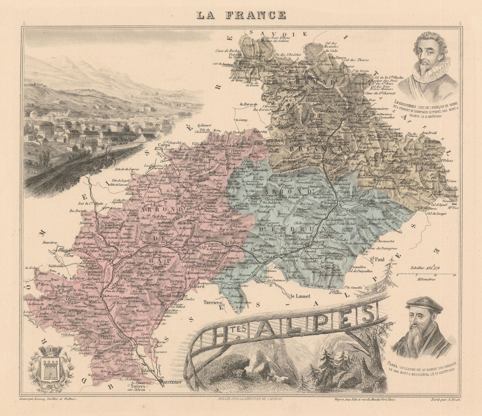 Hautes-Alpes département. Gap vignette. Vuillemin 1890 old antique map chart